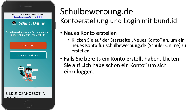 Symbolbild f&uuml;r die Schulbewerbung.de Webseite Info zum Erstellen des neuen Kontos